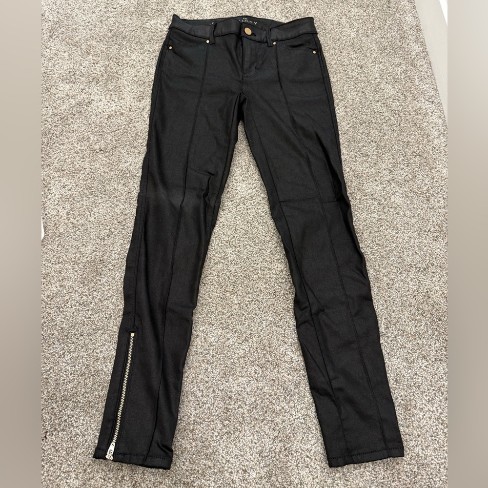 WHBM Leather-Like Black Ankle Skinny Jeans